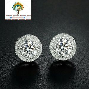 🆕 18K White Gold Plated Round CZ Stud Earrings